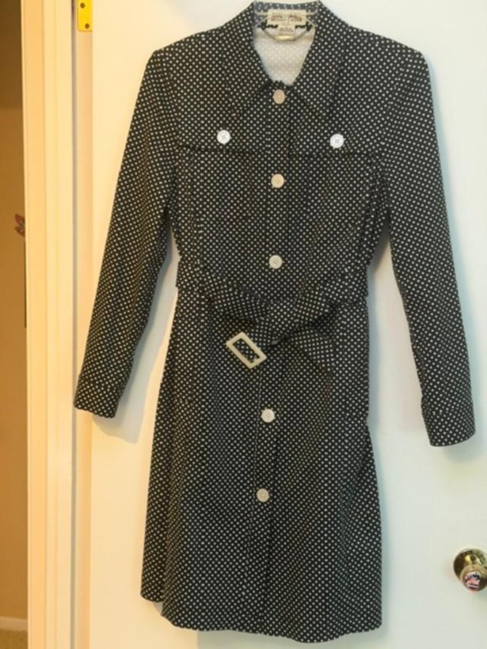 Michael Kors Black & White Polka Dot Women's Lined Rain Coat w/Belt-Sz Petite L